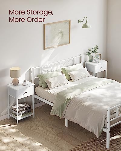 VASAGLE Nightstands, Set of 2 Side Fabric Drawer, 24-Inch Tall End Tables with Storage Shelf, White - Thumbnail 4