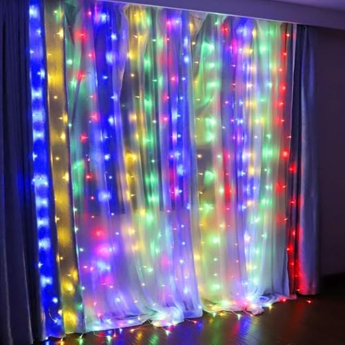 DECOVAA 10ft x 10ft Hanging LED String Light with 300 LED Fairy Curtain Light, 8 Modes Twinkle Decorative Lights for Diwali, Wedding, Party and Home Decoration (Multicolor)