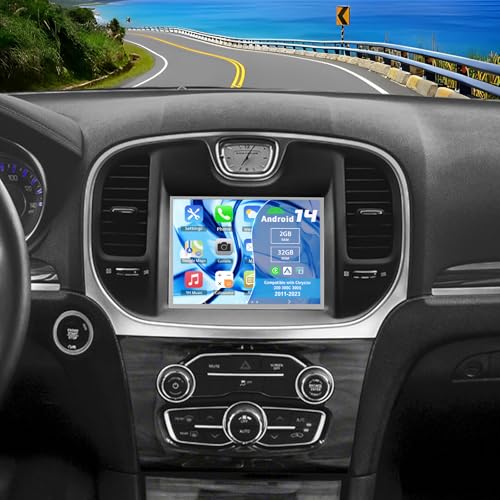 Slakerbe Android 14 Double Din Car Stereo Upgrade Radio for Chrysler 300 300C 300S 2011-2023,8.4" Touchscreen Carplay Android Auto GPS WiFi Bluetooth RDS DSP SWC Mirrorlink Mic Backup Camera