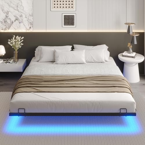 DICTAC Bett 160x200 mit LED Beleuchtung Bettgestell 160x200 mit Lattenrost aus Metall Metallbett Floating Bed Frame Gästebett Jugendbett mit Licht-Robust und Stabil, Leichte Montage,Schwarzer
