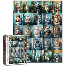 Highland Cow Jigsaw Puzzle 1000 Pieces Puzzles for Adults, Funny Animals on Toilet Art Puzzles for Challenging Family Activity Games Abstract Colorful DIY Puzzle for Bathroom Home Decor Gifts