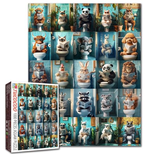 Highland Cow Puzzle 1000 sztuk dla dorosłych, zabawne zwierzęta w toalecie, artystyczne puzzle dla wymagających aktywności rodzinnej, abstrakcyjne kolorowe puzzle DIY do łazienki, dekoracja domu