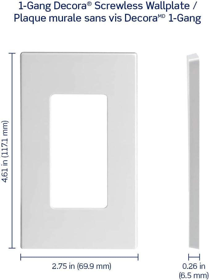 Leviton 1-Gang Decora Plus Screwless Wall Plate, 80301-ST, Light Almond