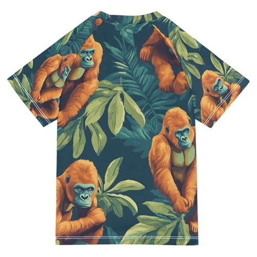 Boys Short Sleeve T-Shirts Orangutan Monkey Animal Rashguard Kids Swim Shirts Sun UPF 50+2