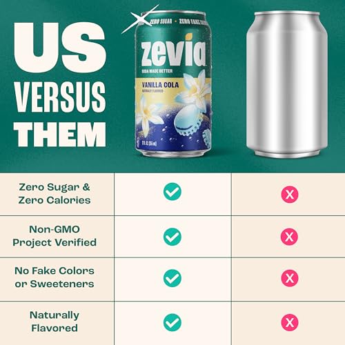 Image of Zevia Zero Sugar Soda, Vanilla Cola, 12 oz Cans (24-Pack) - Naturally Sweetened, Non-GMO Project Verified, Gluten-Free, Vegan