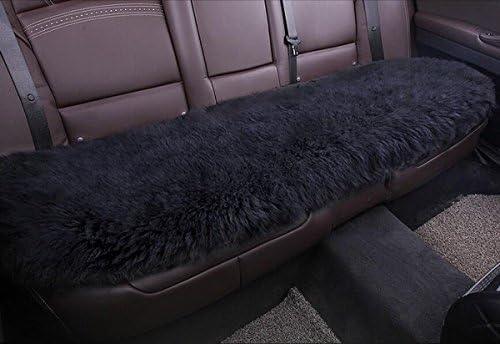 Sisha-A Sheepskin Seat Cushion Cover Winter Warm Natural Wool Car Seat Covers Universal Fit for Most Car, Truck, SUV, or Van Back Black