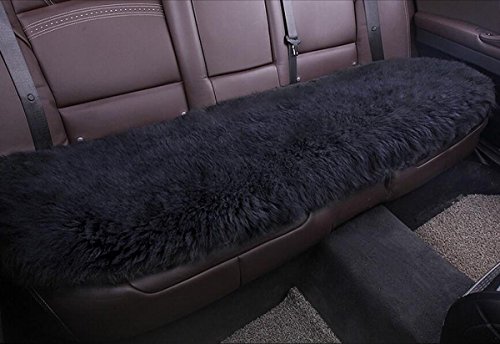 Sisha-A Sheepskin Seat Cushion Cover Winter Warm Natural Wool Car Seat Covers Universal Fit For Most Car, Truck, Suv, Or Van Back Black #TOP1