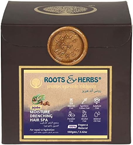ROOTS AND HERBS Organic Hair Spa Pomade - Jojoba Hair Moisturizer for Men & Women - Vegan Hair Conditioning Treatment Products - for Dry, Damaged, Curly, Frizzy, Hair Mask, Beard Softener