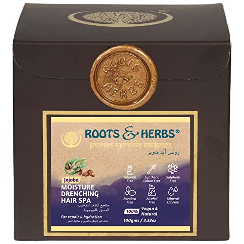 Roots And Herbs Organic Hair Spa Pomade - Jojoba Hair Moisturizer For Men & Women - Vegan Hair Conditioning Treatment Products - For Dry, Damaged, Curly, Frizzy, Hair Mask, Beard Softener #TOP11