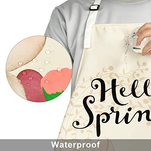 Claswcalor Happy Easter Apron For Women, Happy Spring Kitchen Apron, Cute Easter Bunny And Flowers Cooking Apron, Waterproof Baking Apron With Adjustable Neck For Gardening Party, Bbq, Easter Gift #TOP3