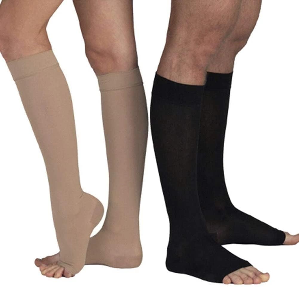 Toe Knee High Calf Compression Socks Women Men Firm 20-30 mm Graduated Support Flight Socks