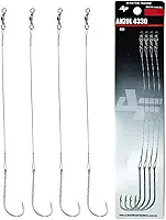 Anzol Encastoado 4330 8/0 Com Cabo de Aço 20cm 80lbs Kit 4 Peças Para Pesca Pesada Rio Lago Pesqueiro Alta Resistência