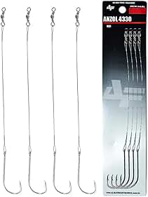 Anzol Encastoado 4330 8/0 Com Cabo de Aço 20cm 80lbs Kit 4 Peças Para Pesca Pesada Rio Lago Pesqueiro Alta Resistência