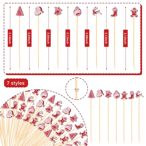 Vintage Christmas Cocktail Picks, Retro 80s 70s 60s Themed Xmas Decoration Toothpicks Fruit Drinks Dessert Sticks Food Sandwich Appetizer Charcuterie Skewers for Christmas Decorations Party Supplies