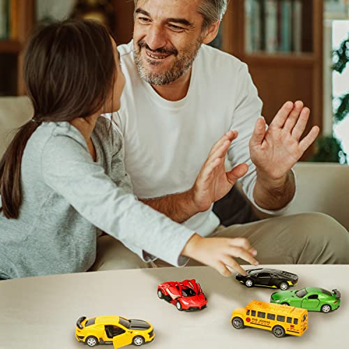 Weilaga 5 Pcs Die-Cast Pull Back Vehicles,Mini Alloy Metal Models Car Toys,School Bus Toys,Police Car With Openable Doors For Kids Boys Girls #TOP6