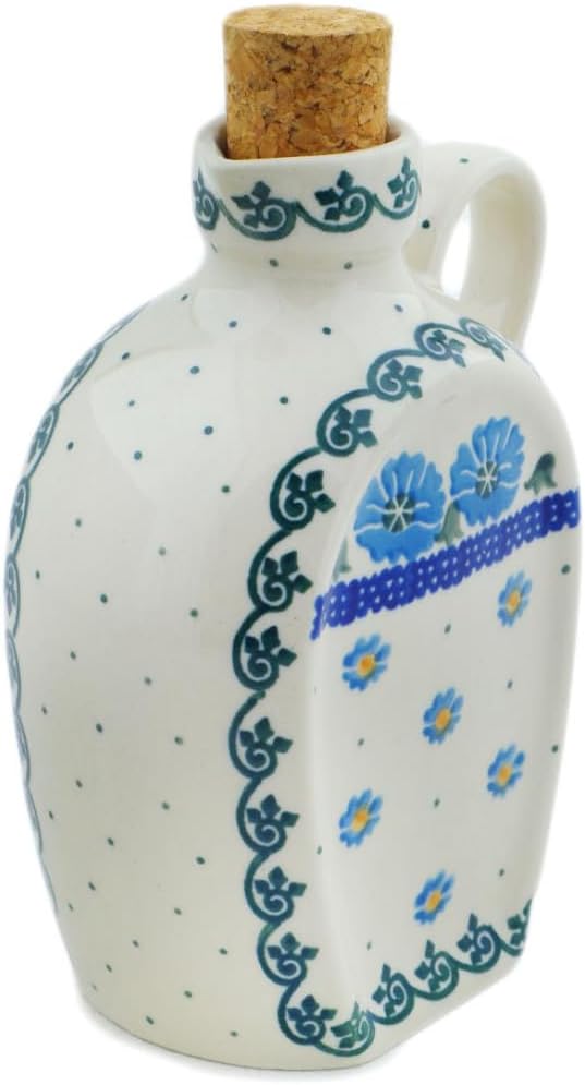 Polmedia Polish Pottery Bottle - Poppy Circle Pattern Handmade in Boleslawiec Poland by Ceramika Artystyczna + Certificate of Authenticity