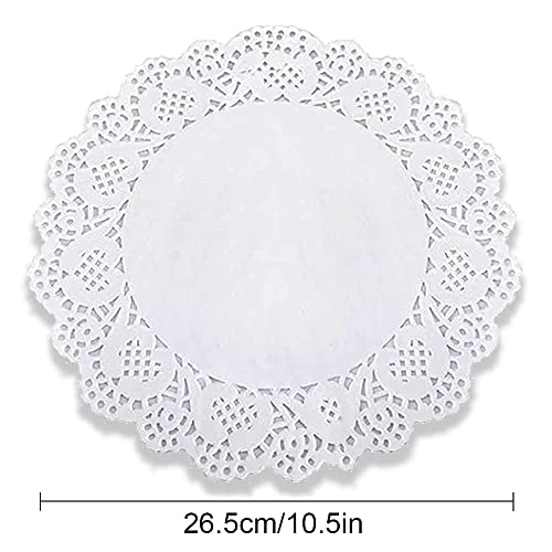 100PCS White Lace Paper Doilies for Wedding, Birthday, Cakes, Desserts, Light Brown Doilies for Food, Formal Events(10.5 inch Round )