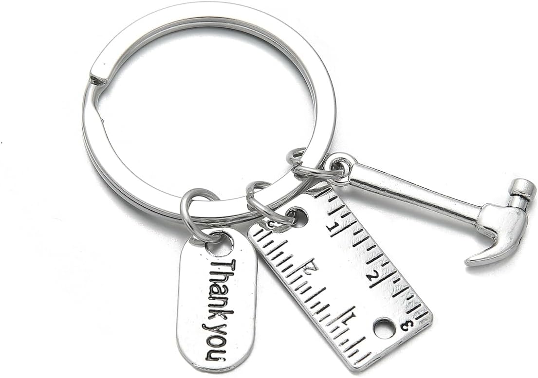 PHAETON 20PCS Toolbox Pendant Keychain Hammer & Ruler Charm Keychain with Thank You Tag for Dad, Father’s Day Birthday Gifts Builders, Construction Team, Handyman Appreciation Keyring - Image 3