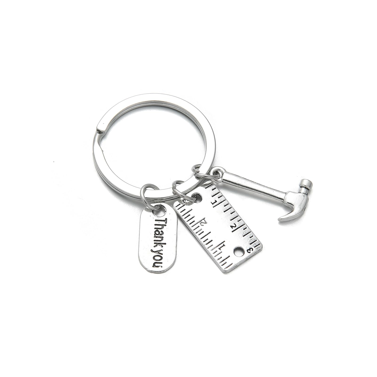 PHAETON 20PCS Toolbox Pendant Keychain Hammer & Ruler Charm Keychain with Thank You Tag for Dad, Father’s Day Birthday Gifts Builders, Construction Team, Handyman Appreciation Keyring