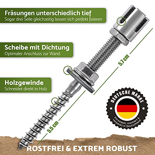 GARDELI® Rankhilfe aus Edelstahl für Kletterpflanzen, Profi-System als Komplettset mit Wandhaltern und 3mm Stahlseil (8 Halter, 12,5m Seil)