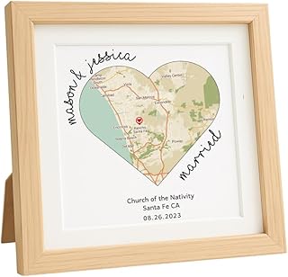 Wedding Present for Couple Personalized Map Heart Frame Marriage Locatio...