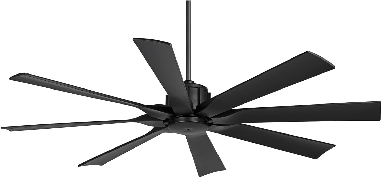 Possini Euro Design 60" Defender Modern Indoor Outdoor Ceiling Fan with Remote Control Matte Black Damp Rated for Patio Exterior House Home Porch Gazebo Garage Barn