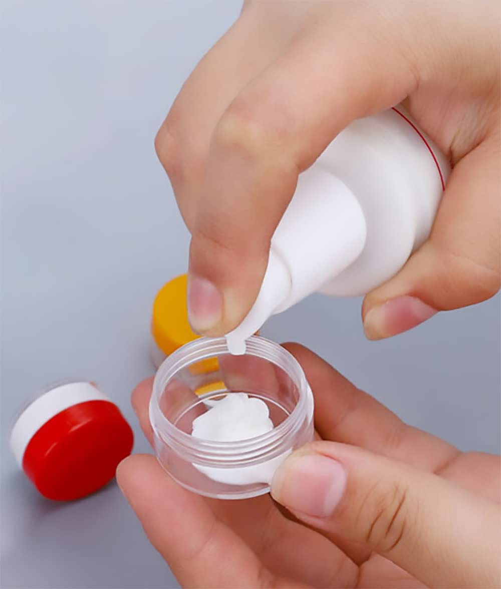 16 Pezzi 10Grammi/10ml Vuoti Vasetti Cosmetici in Plastica e 4 Mini Spatole, Mini Vasi da Viaggio con Coperchi, Vasi Campione per Mini Articoli da Toeletta per Lozioni, Cosmetici (4 Colori)