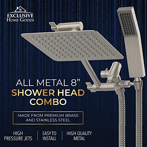 All Metal Shower Head 8" Dual Square Shower Head With Handheld Wand 71In Hose Set, High Pressure Rain Shower Heads Combo, 3-Way Diverter Rainfall Showerhead With Adjustable Extension Arm #TOP1