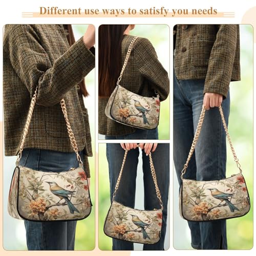 Shoulder Bags for Women Rustic Flowers Spring Bird Butterfly Hobo Tote Handbag Small Clutch Purse with Zipper Closure 5