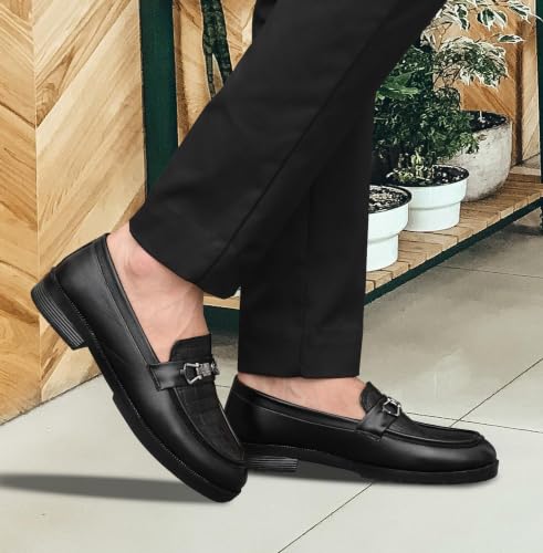 Image of VELTRIX Men's Premium Patent Leather Finish Formal Loafers | Horsebit Buckle Slip-On Shoes | Comfortable Office, Party, Wedding & Business Dress Shoes Aldo DIY Softy