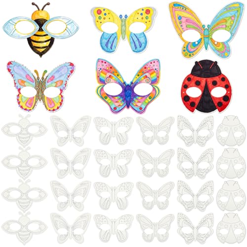 Vertintong 30 Pcs Color Your Own Butterfly Masks Animal Coloring Mask for Kids Butterfly Paper Arts Crafts for Kids Birthday DIY Party Dress-up Decoration Favor School Classroom Activity Game Supplies