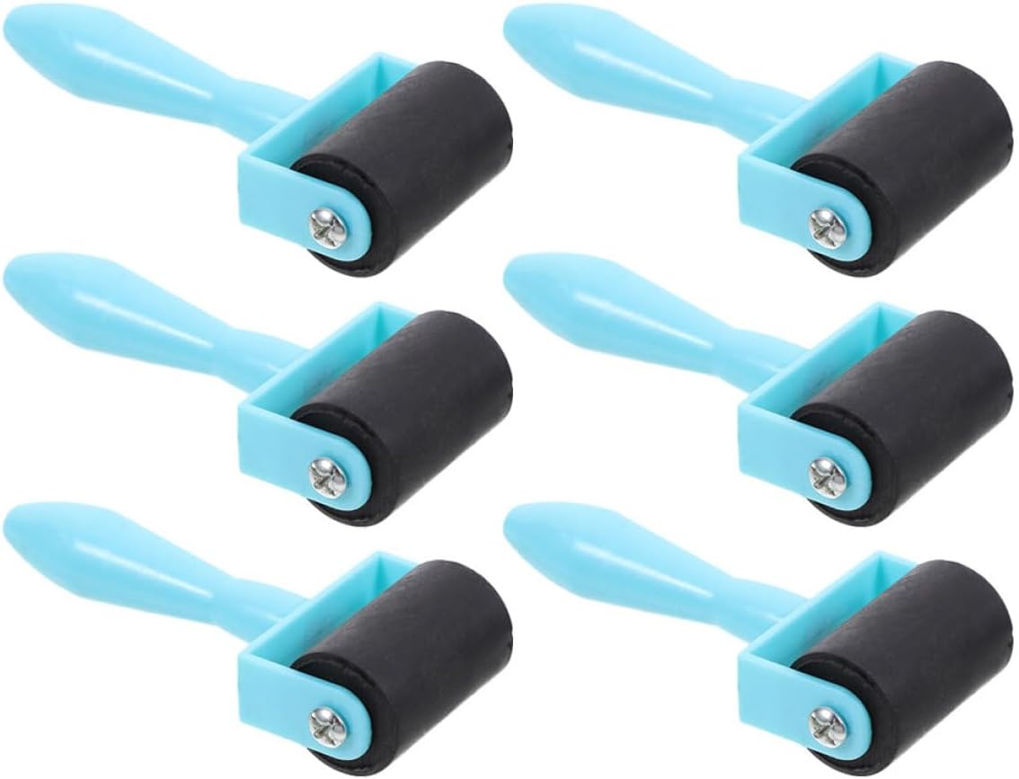 Cabilock 6pcs Rubber Roller Brayers for Printmaking and Stamping Blue Handle Ink Roller Tool Set for Art Craft for Block Printing and Painting