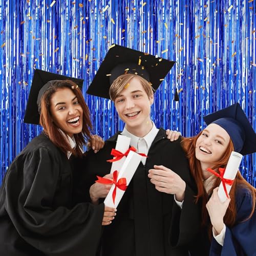 Image of 6 Pack Dark Blue Foil Fringe Curtains Streamers Party Decorations 3.3 x 8.2 ft, Blue Tinsel Curtain Fringe Backdrop for Parties, Door Fringe Birthday Streamers, Photo Booth Backdrops, Party Decor