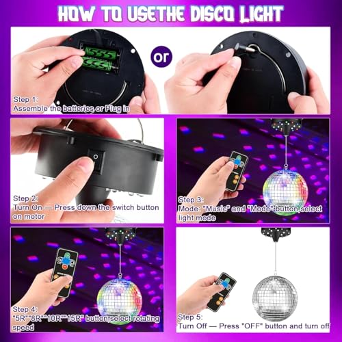 Boule disco de 20 cm dotée de miroirs en verre et d'un éclairage autonome