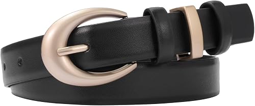KONQUWA Women's Cow Leather Belt, Black, 37"-43"