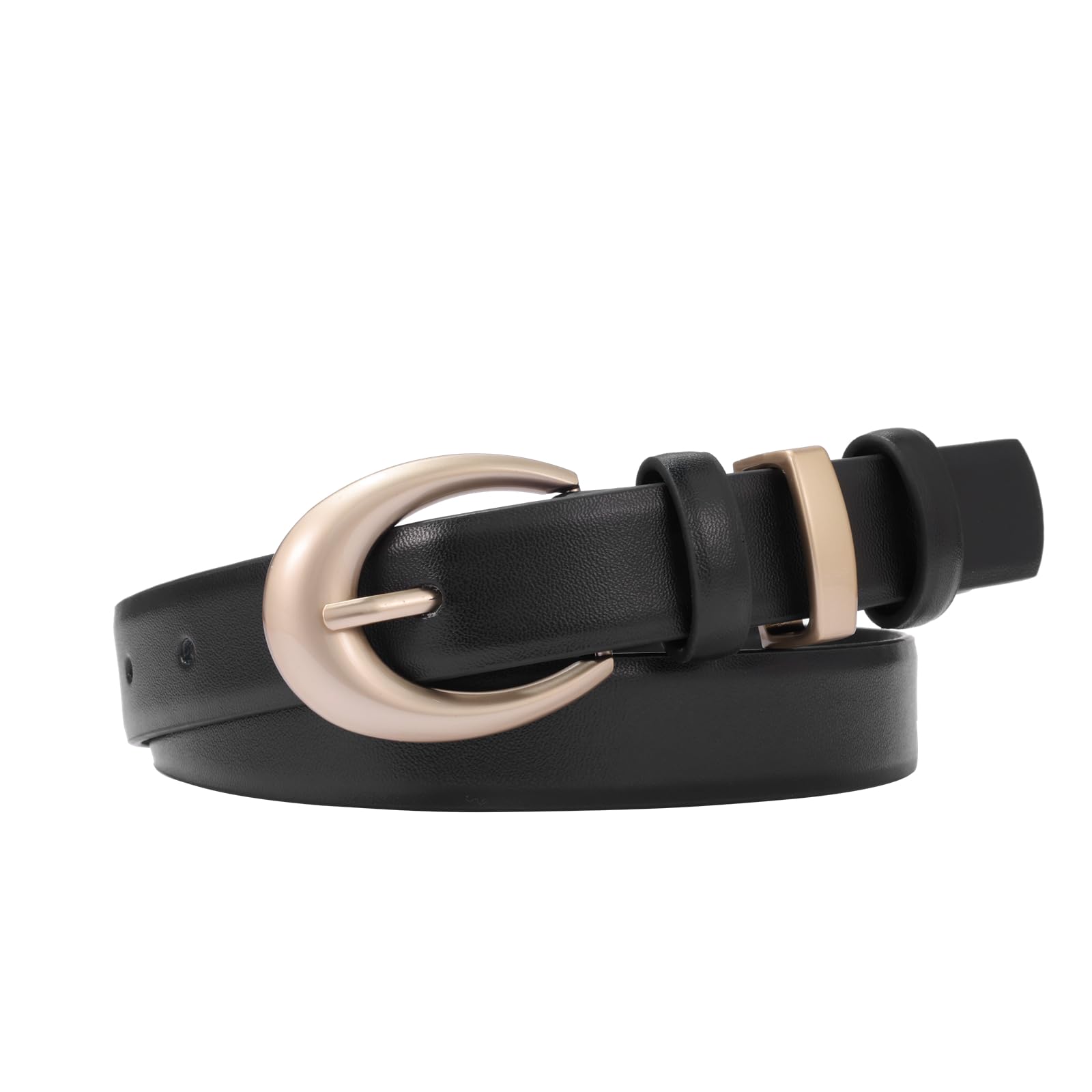 Womens Cow Leather Belt for Jeans Pants Fashion Ladies Skinny Dress Waist belt with Gold Buckle