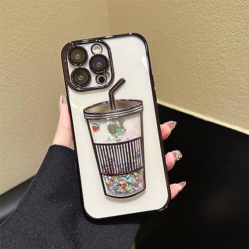 Coque liquide paillettes iPhone 11 antichoc transparente motif étoiles et gobelet noir