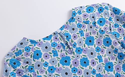 Barasa Girls Casual Dress Summer Cotton Puff Sleeves Floral Print Dresses For 3-10 Years Kids (7-8T) T06 Blue Floral 130 #TOP5