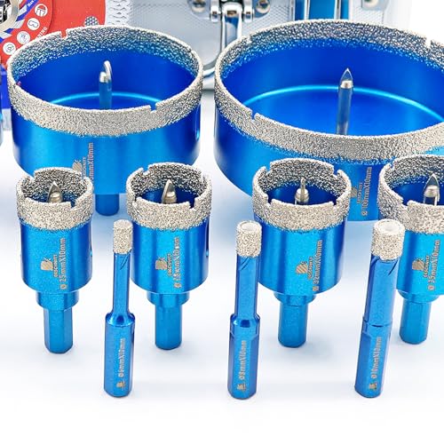 BRSCHNITT Diamond Tile Hole Saw Kit with Pilot Bit - (6-100mm) Dry Diamond Core Drill Bit Triangle Shank&Tile Blade for Porcelain Tile Ceramic Stone Granite Marble — view 3