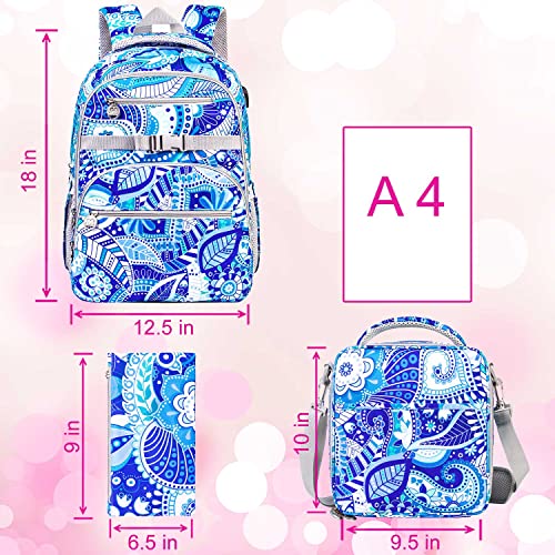 Agsdon Laptop Backpack, 16 Inch School Bag College Bookbag, Anti Theft Daypack Bags And Lunch Bag Set, Water Resistant Flowers Backpacks For Teens Girls Women Students（Skyblue） #TOP1