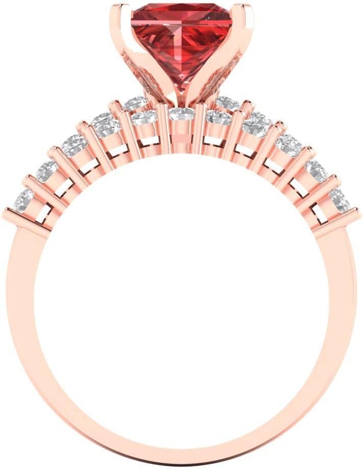 Clara Pucci 14K Rose Gold Bridal Set for Women Natural Garnet Solitaire with Accents 2.63 carats Princess Cut Birthstone Statement Ring Gift for Her Sizes 3.5 to 11