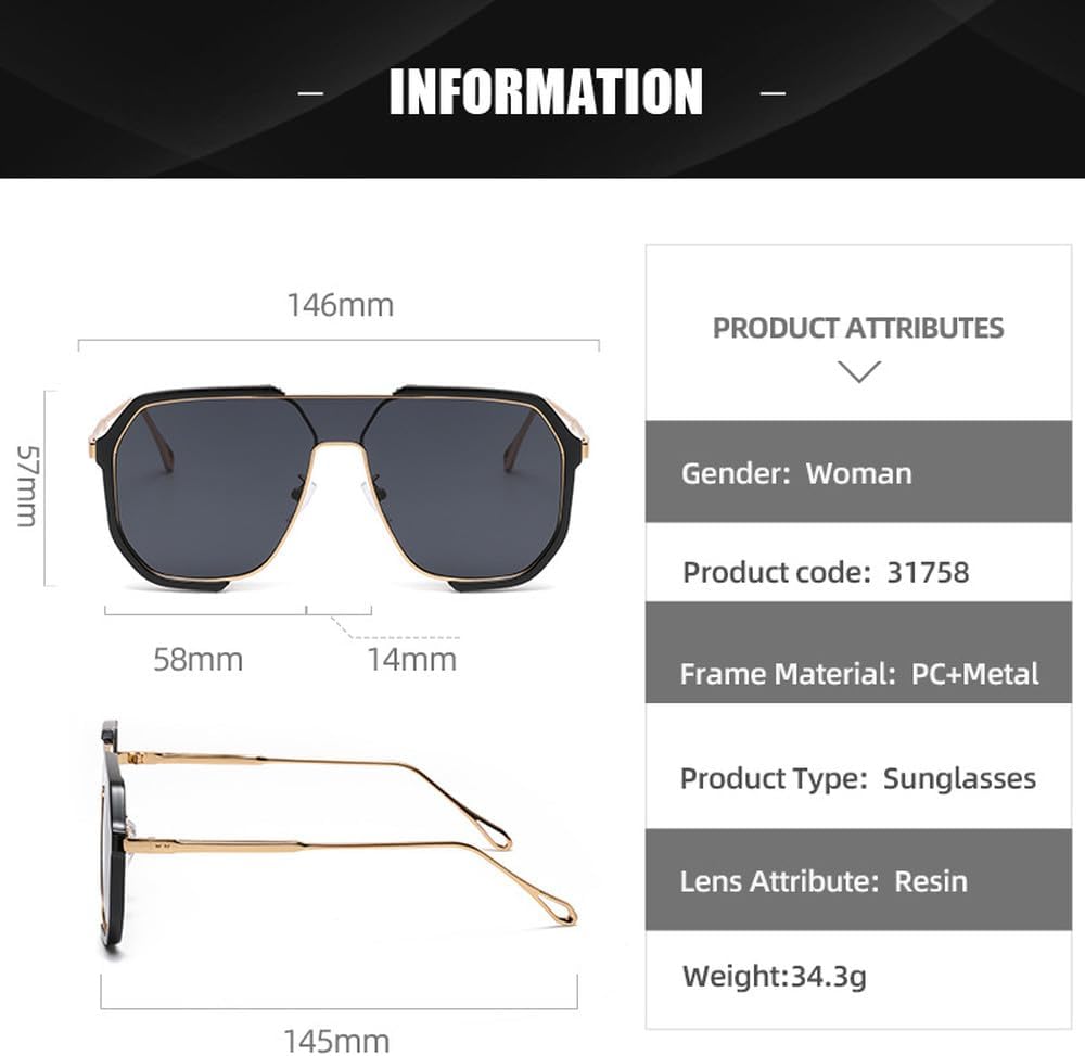 LVTFCO Fashion Double Beam Large Frame Polygonal Sunglasses Fashion Glasses