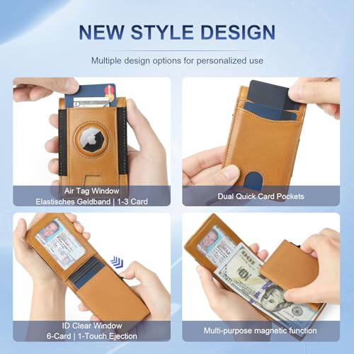 Bifold Airtag Wallet with Magnetic Card Holder & RFID Blocking, MagSafe Card Holder for iPhone12~16, Men Wallet with Genuine Leather, Stretch Front Pocket, Carteras Hombres4