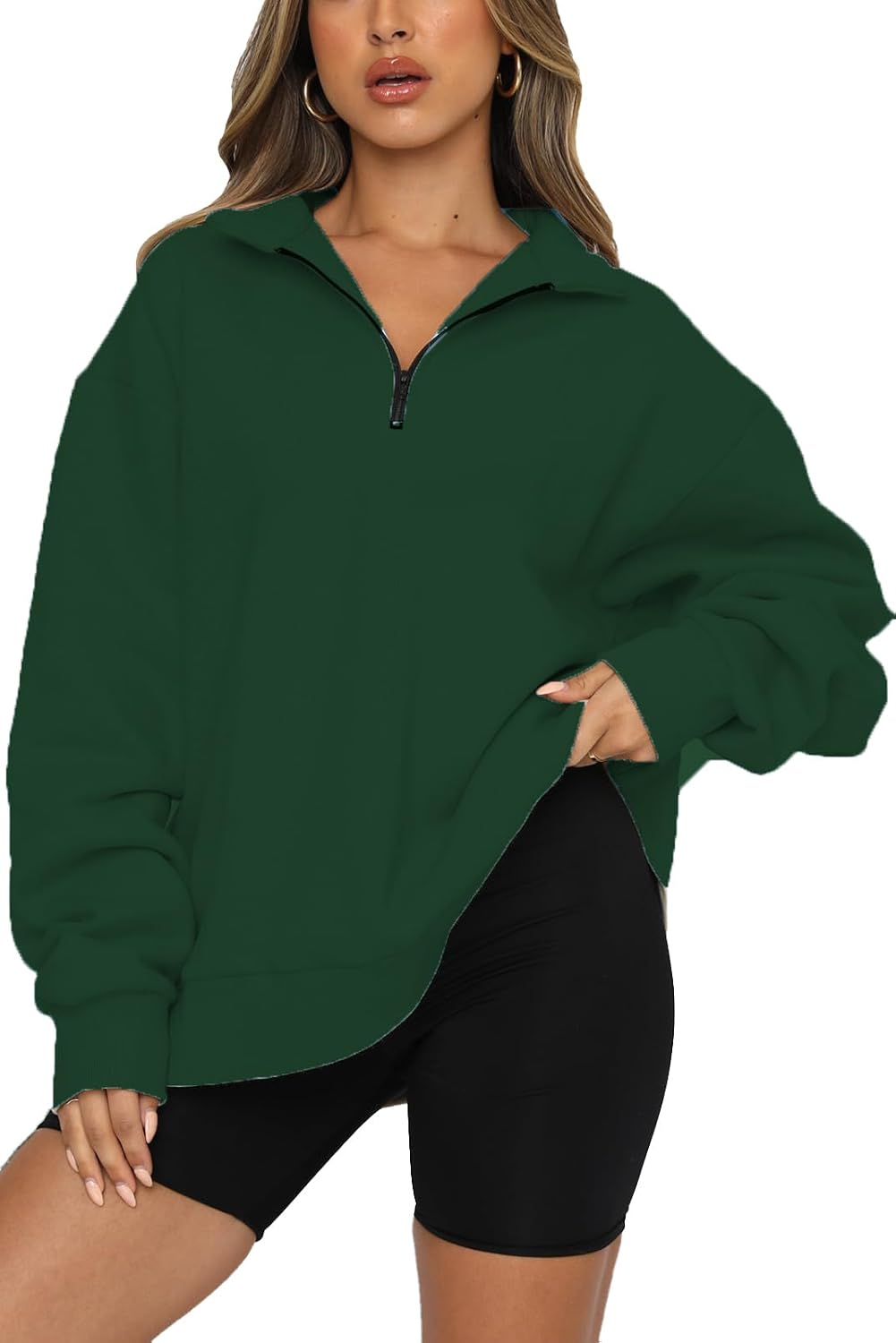 NEYOUQE Women’s V-Neck Half Zip Sweatshirt: Cozy Winter Pullover for Fall with Long Sleeves
