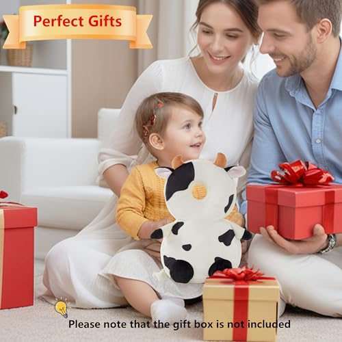 Image of Baby Head Back Protector Backpack Toddler Safety Protector Cushion Pad Soft, Adjustable and Lightweight Design for Safe Walking and Crawling Toddlers Girls and Boys(Cow)