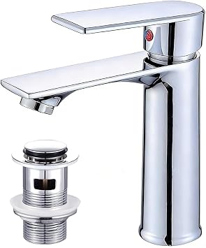 Basin Mixer Tap   Bathroom Faucet with Dual Hot & Cold Controls, Chrome Stainless Steel, Rust-Resistant, Bathroom Sink Tap with Hoses G1/2'' Modern Round Cloakroom Faucet with Click Clack Plug Waste