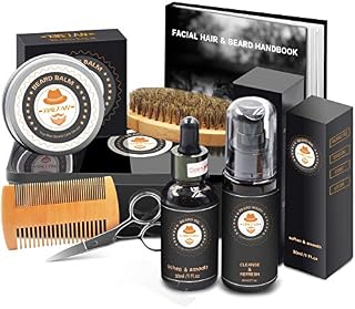 XIKEZAN Beard Grooming Kit in METAL BOX w/Beard Shaping Tool,Beard Shampoo/Wash,Beard Conditioner Oil,Beard