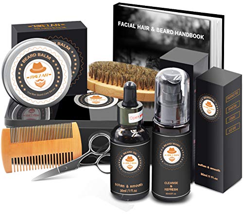 XIKEZAN Beard Grooming Kit in METAL BOX w/Beard Shaping Tool,Beard Shampoo/Wash,Beard Conditioner Oil,Beard