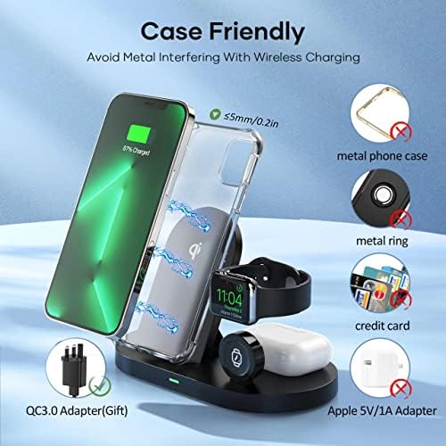 Wireless Charger,INNISTO 3 in 1 Foldable Wireless Charging Station,Charging Stand for iPhone 14/14Pro /13 Pro Max/13/12/11/11 Pro Max/X/XR/XS Max,Apple Watch 8/7/6/5/4,AirPods Pro (with 18W Adapter)