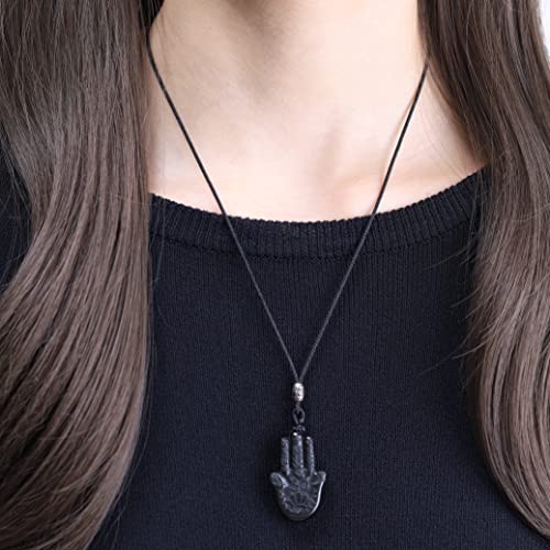 Coai Black Obsidian Stone Hamsa Hand Crystal Necklace #TOP1